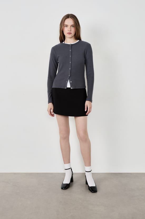 Long-sleeved ribbed cardigan;${refinementColor}