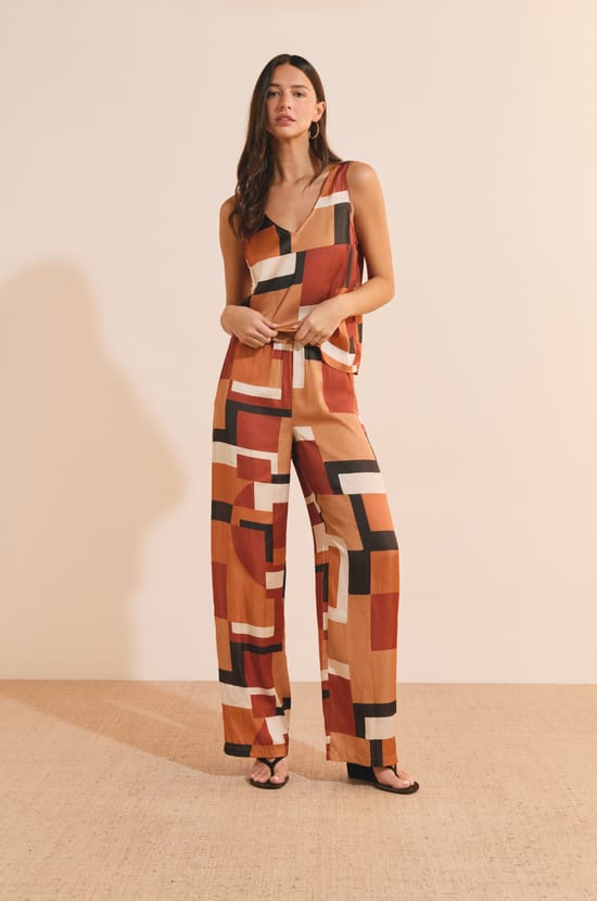 Pantalon &agrave; imprim&eacute; g&eacute;om&eacute;trique;${refinementColor}