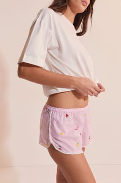 Short de pyjama vichy en coton &agrave; motifs fruits;${refinementColor}