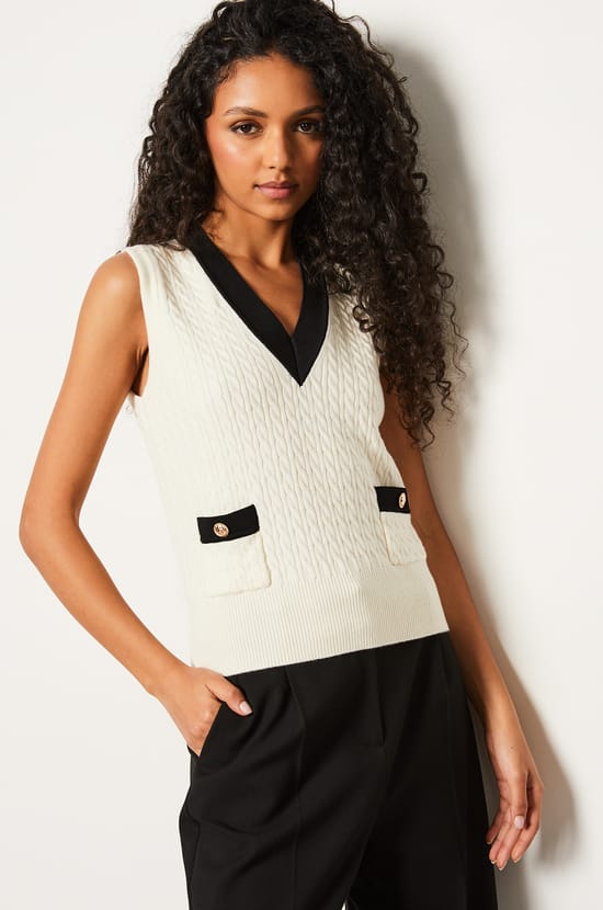 Pull col V sans manches;${refinementColor}