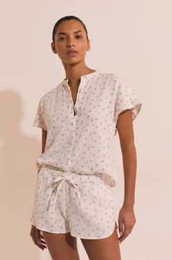 Short de pyjama &agrave; motifs fleuris en coton;${refinementColor}