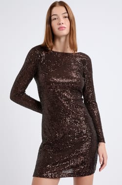 Long-sleeved sequin dress;${refinementColor}