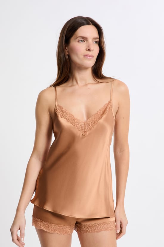 Trägertop aus Seide mit Spitzendetails;${refinementColor}