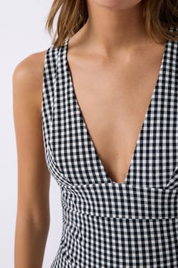 One-Piece Swimsuit with Gingham Pattern;${refinementColor}