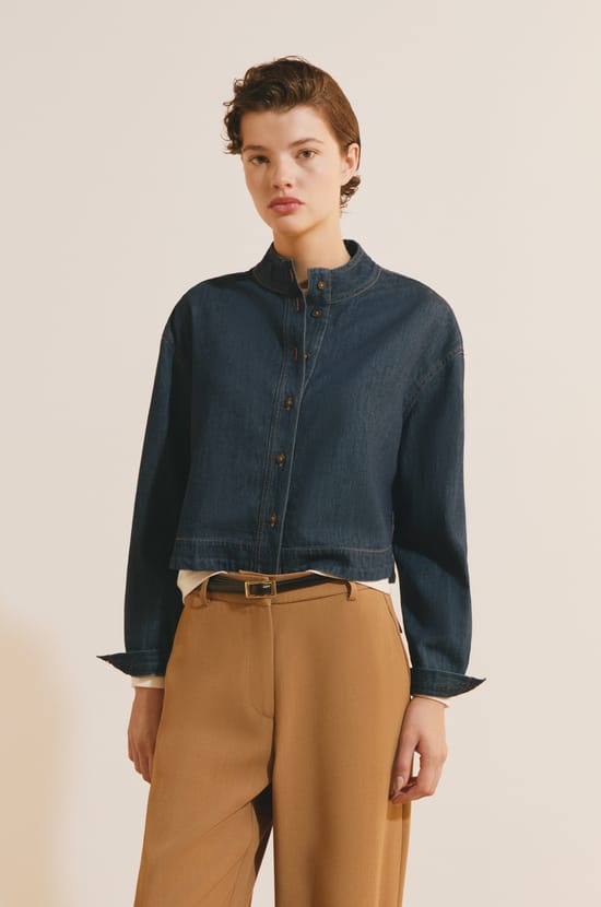 Chemise manches longues en jean;${refinementColor}