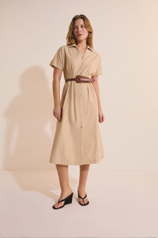Robe midi avec boutons en coton;${refinementColor}