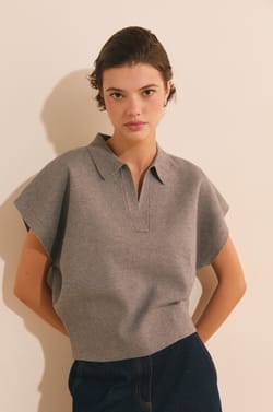 Pull manches courtes avec col polo;${refinementColor}