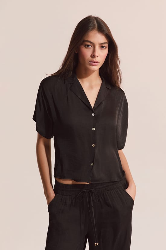 Satin Short-Sleeved Shirt;${refinementColor}