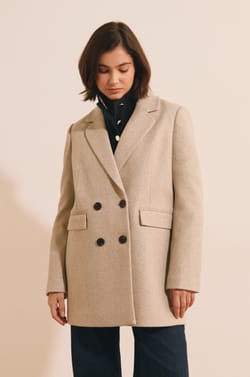 Manteau mi-long crois&eacute; avec laine;${refinementColor}