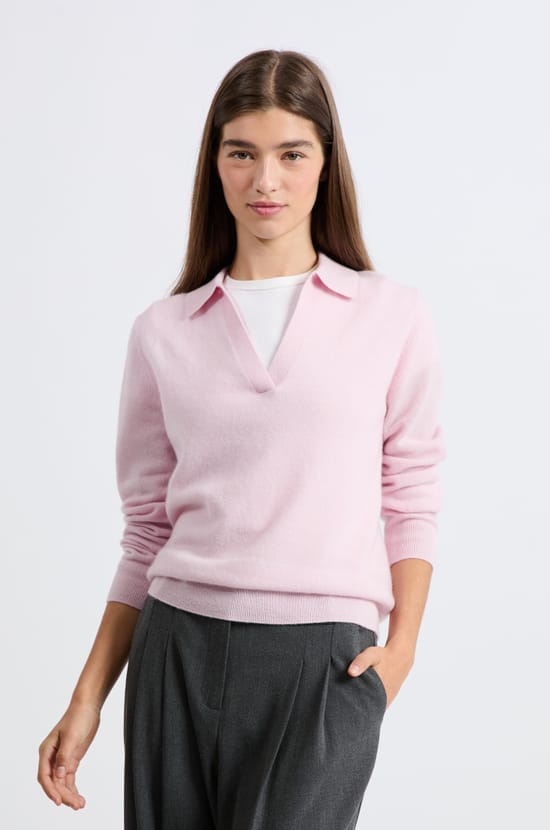 Pull col polo en cachemire;${refinementColor}