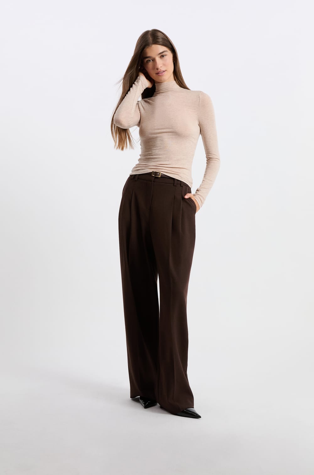 High-Neck T-Shirt With Wool;${refinementColor}