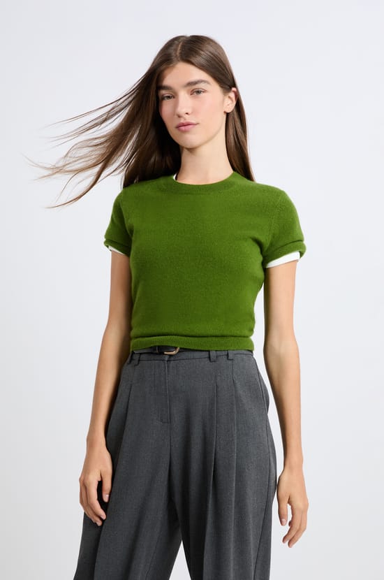 Short-sleeved cashmere sweater;${refinementColor}