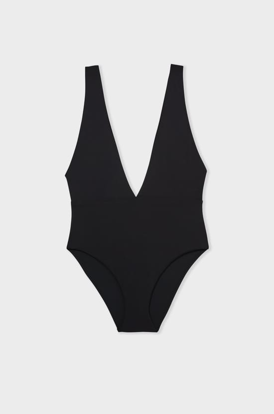 Einteiliger Badeanzug mit tiefem Dekollet&eacute;;${refinementColor}