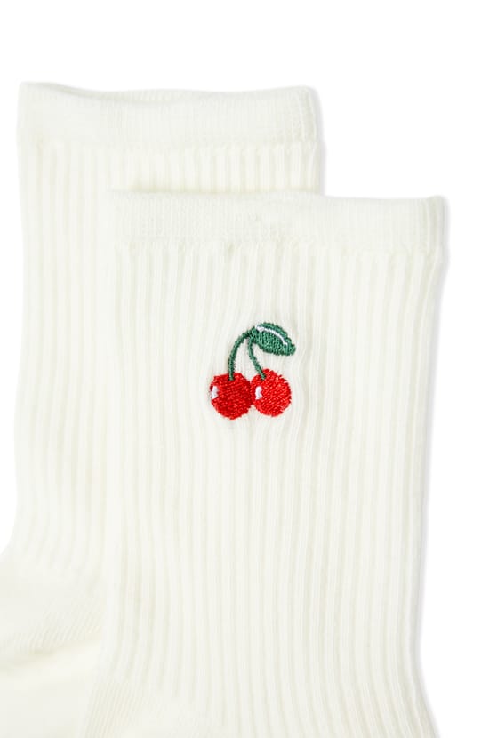 Ribbed Socks with Cotton Cherry Pattern;${refinementColor}