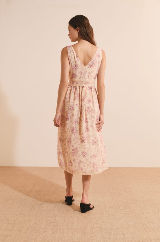 Vestido largo con cuello en V y estampado;${refinementColor}