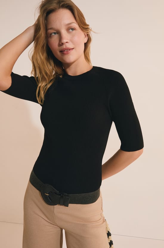 Pull &agrave; manches 3/4 en maille;${refinementColor}