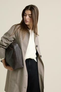 Long Checkered Trench Coat;${refinementColor}