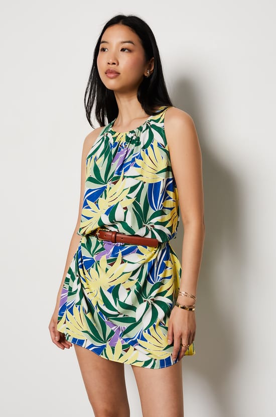 Sleeveless Floral Short Dress;${refinementColor}