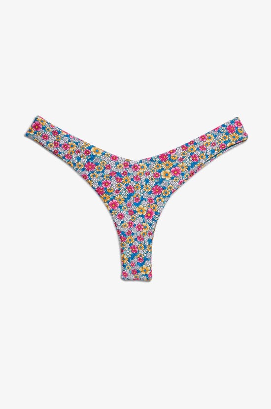 High Leg Brazilian Bikini with Floral Print;${refinementColor}