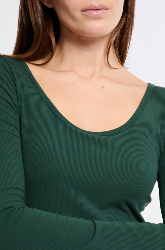 T-shirt manches longues col danseuse avec brassière intégrée;${refinementColor}