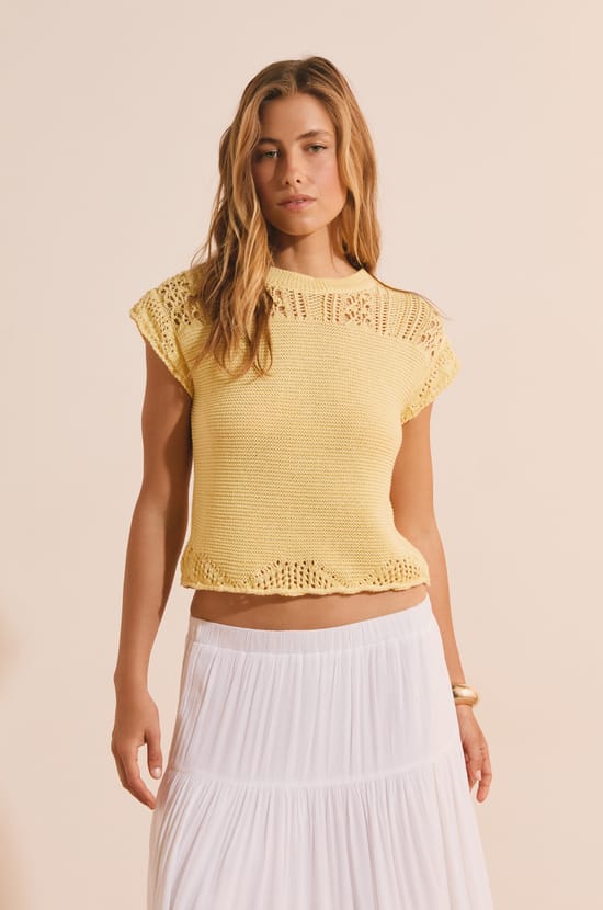 Sleeveless Openwork Crochet-Style Sweater;${refinementColor}
