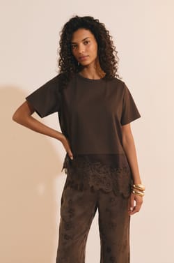 T-shirt asym&eacute;trique avec dentelle en coton;${refinementColor}