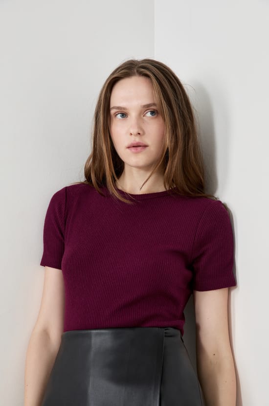 Short-sleeved ribbed T-shirt;${refinementColor}