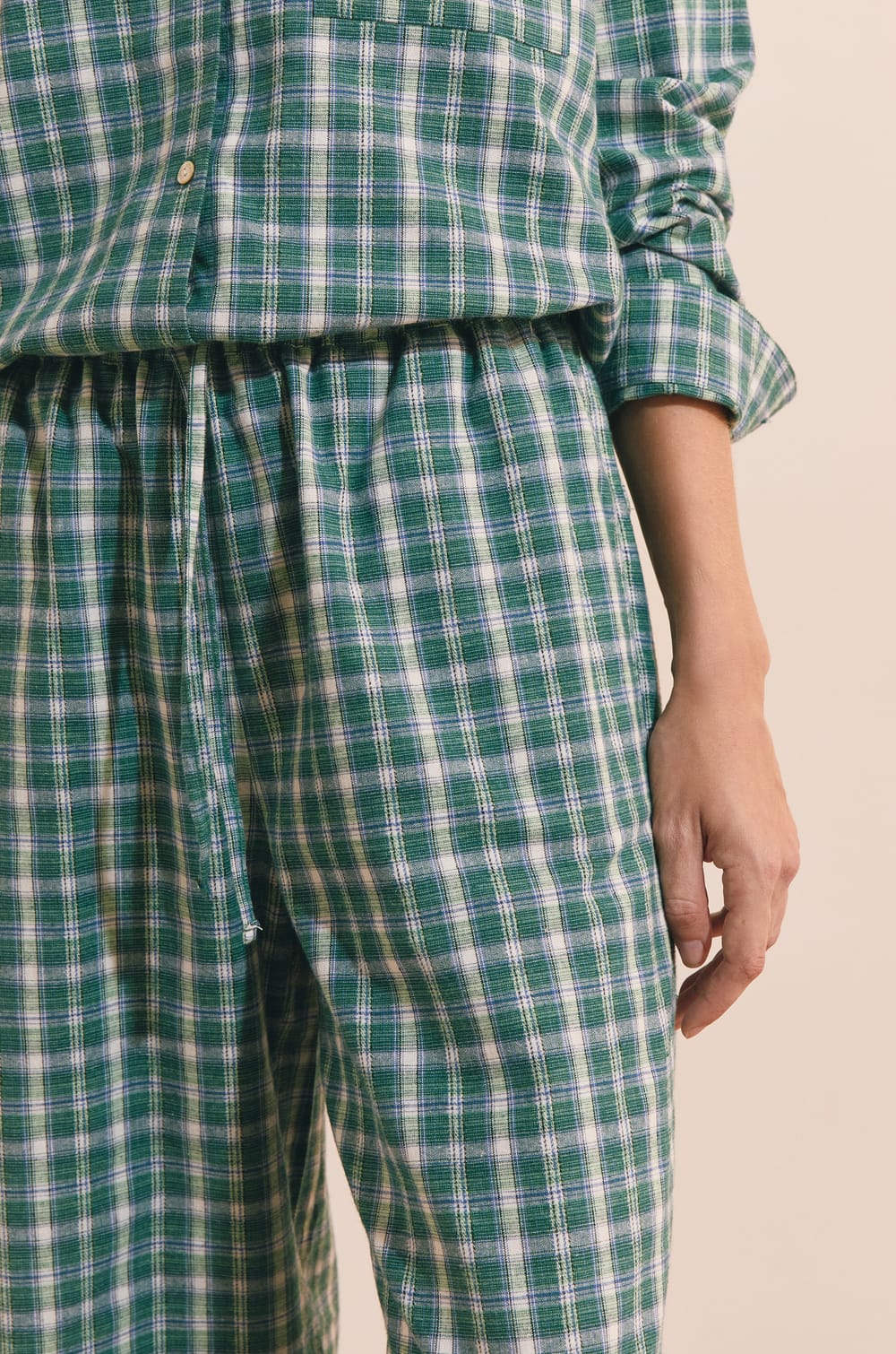 Pantalon de pyjama &agrave; carreaux en coton;${refinementColor}