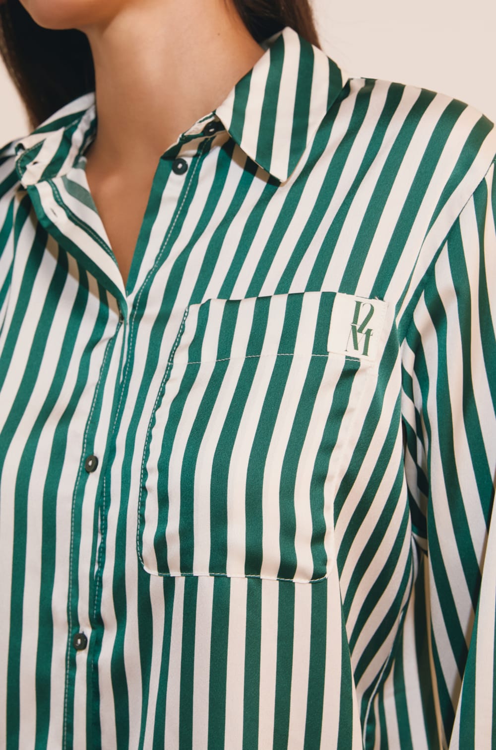 Striped Satin Shirt;${refinementColor}