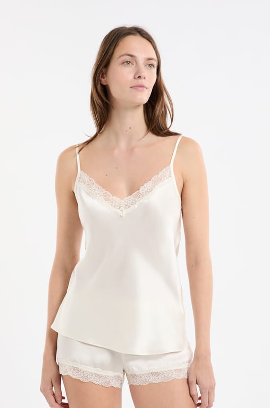 Silk Camisole with Lace Details;${refinementColor}