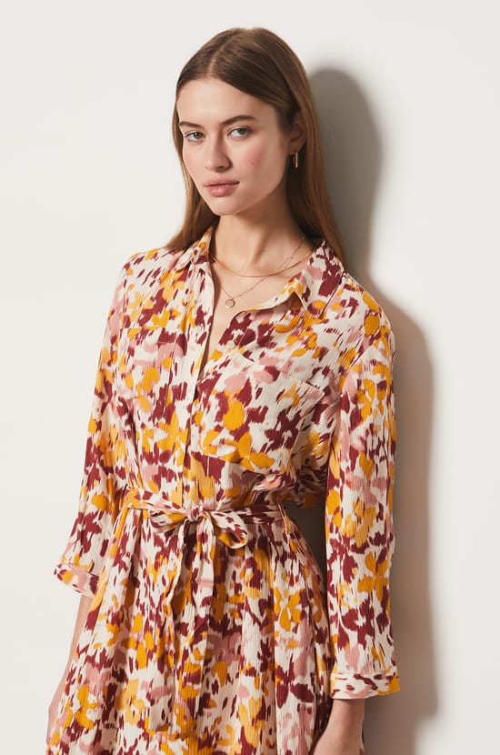 Long Dress with Tie Pattern;${refinementColor}