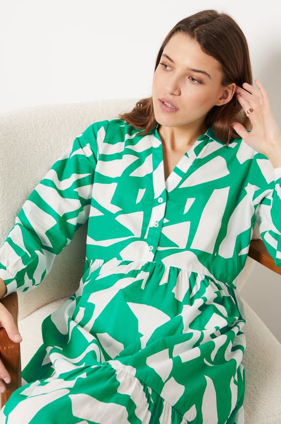 Long Shirt Collar Dress with Buttons;${refinementColor}