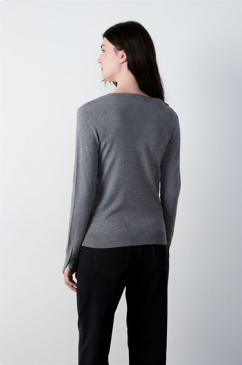 Long Sleeve V-Neck Sweater;${refinementColor}