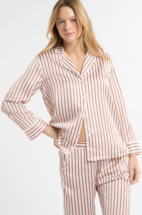 Koszula piżamowa w paski z satyny;${refinementColor}