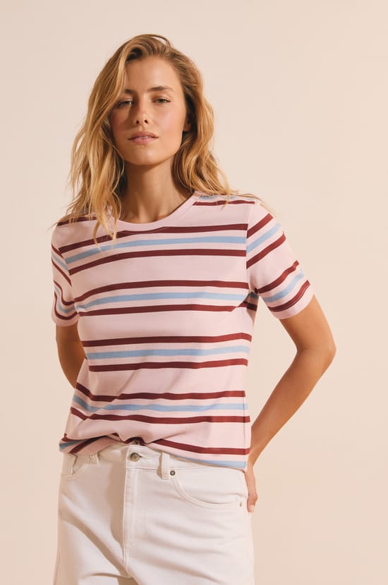 T-shirt &agrave; rayures en coton;${refinementColor}