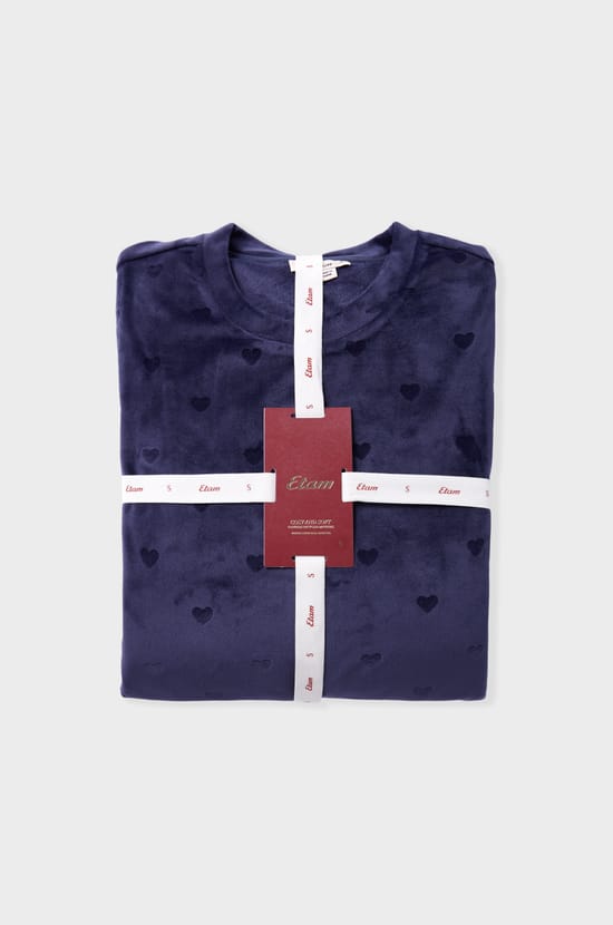 Pyjama 2 pièces à motifs coeurs effet velours;${refinementColor}