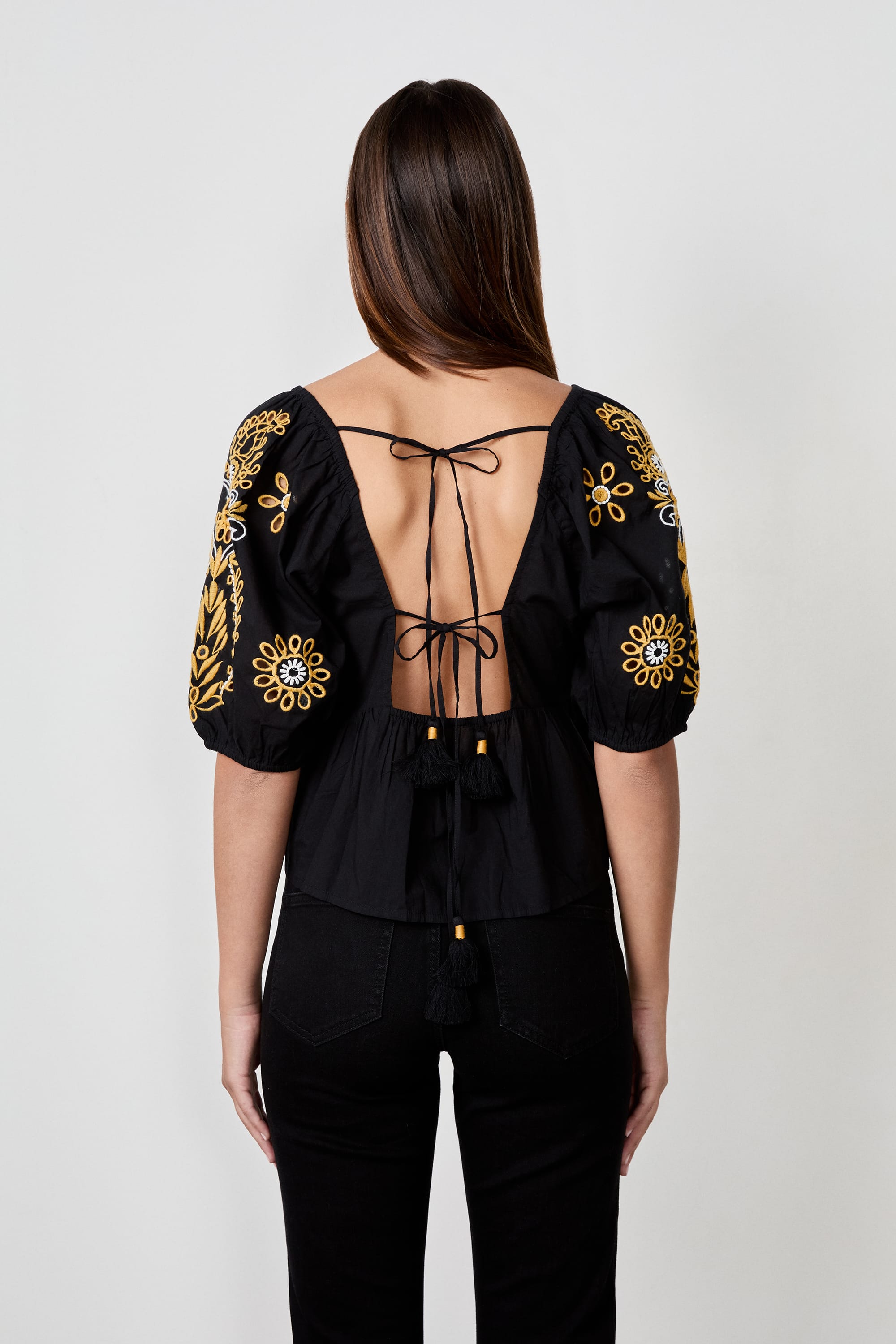 Embroidered Backless Blouse - TIVA BROD - NOIR - ETAM
