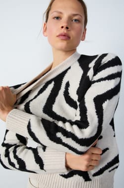 Round Neck Zebra Print Sweater;${refinementColor}