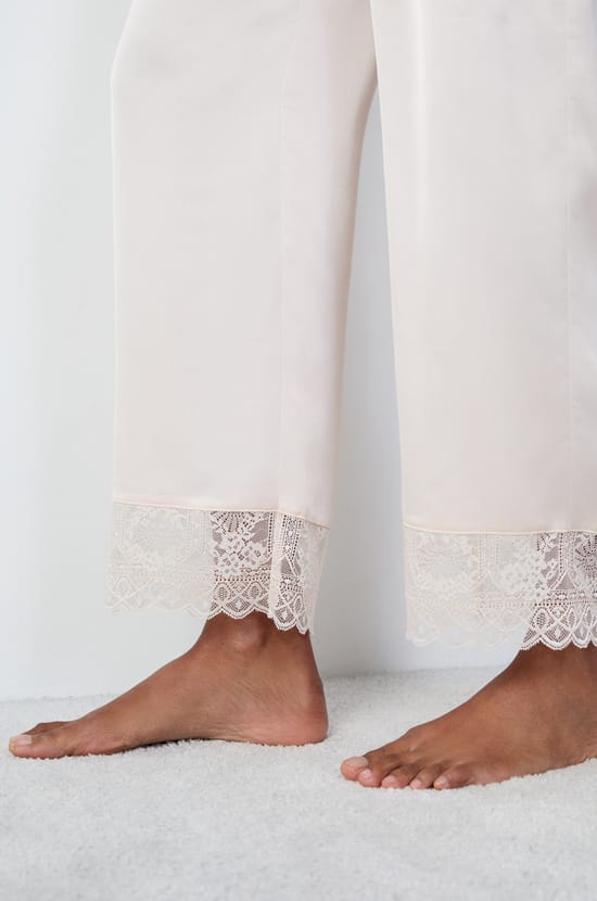 Satin Pajama Pants With Lace Details;${refinementColor}