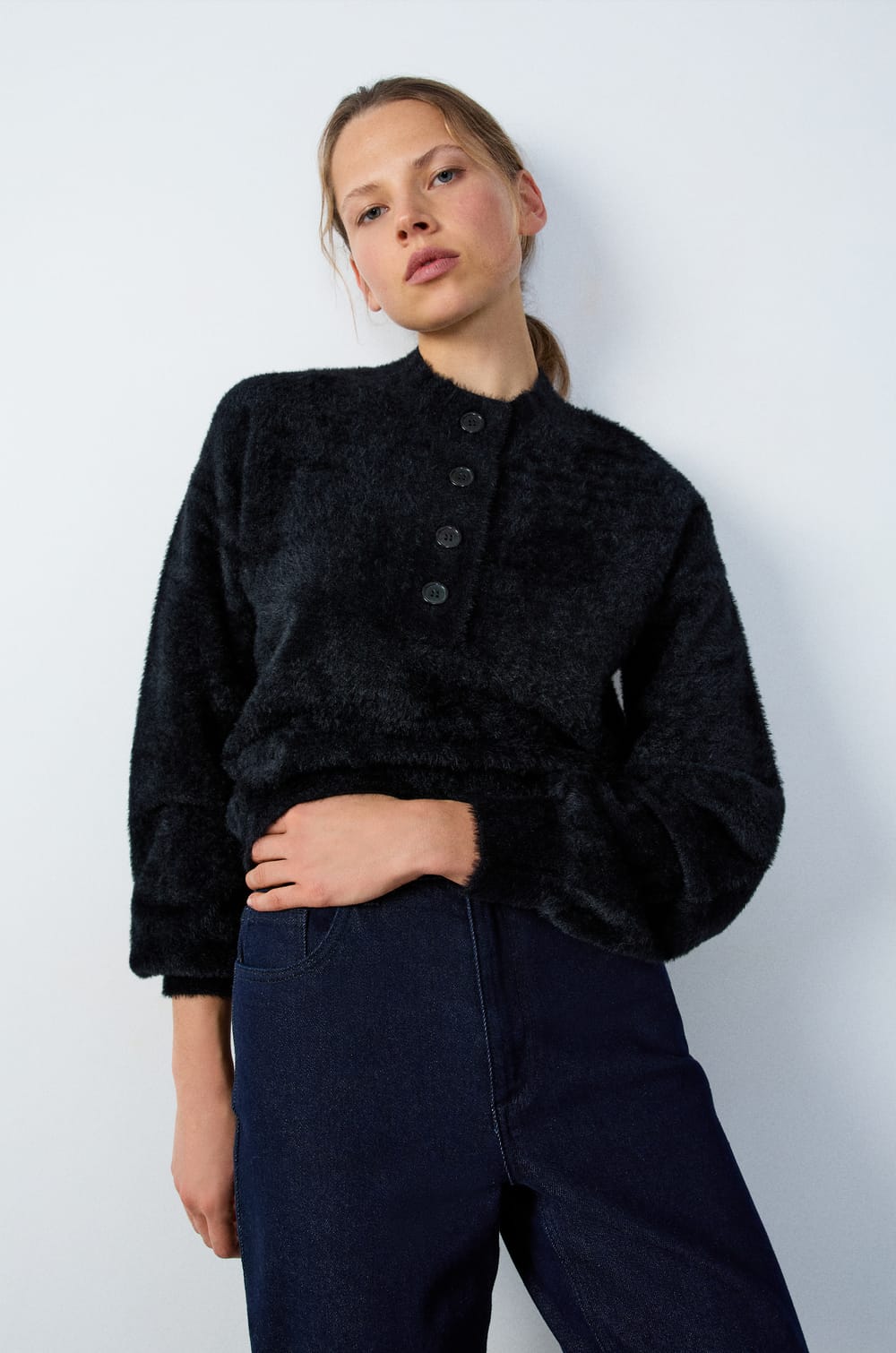 Fleece Button-Up Sweater;${refinementColor}