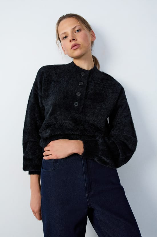 Pull boutonné polaire;${refinementColor}
