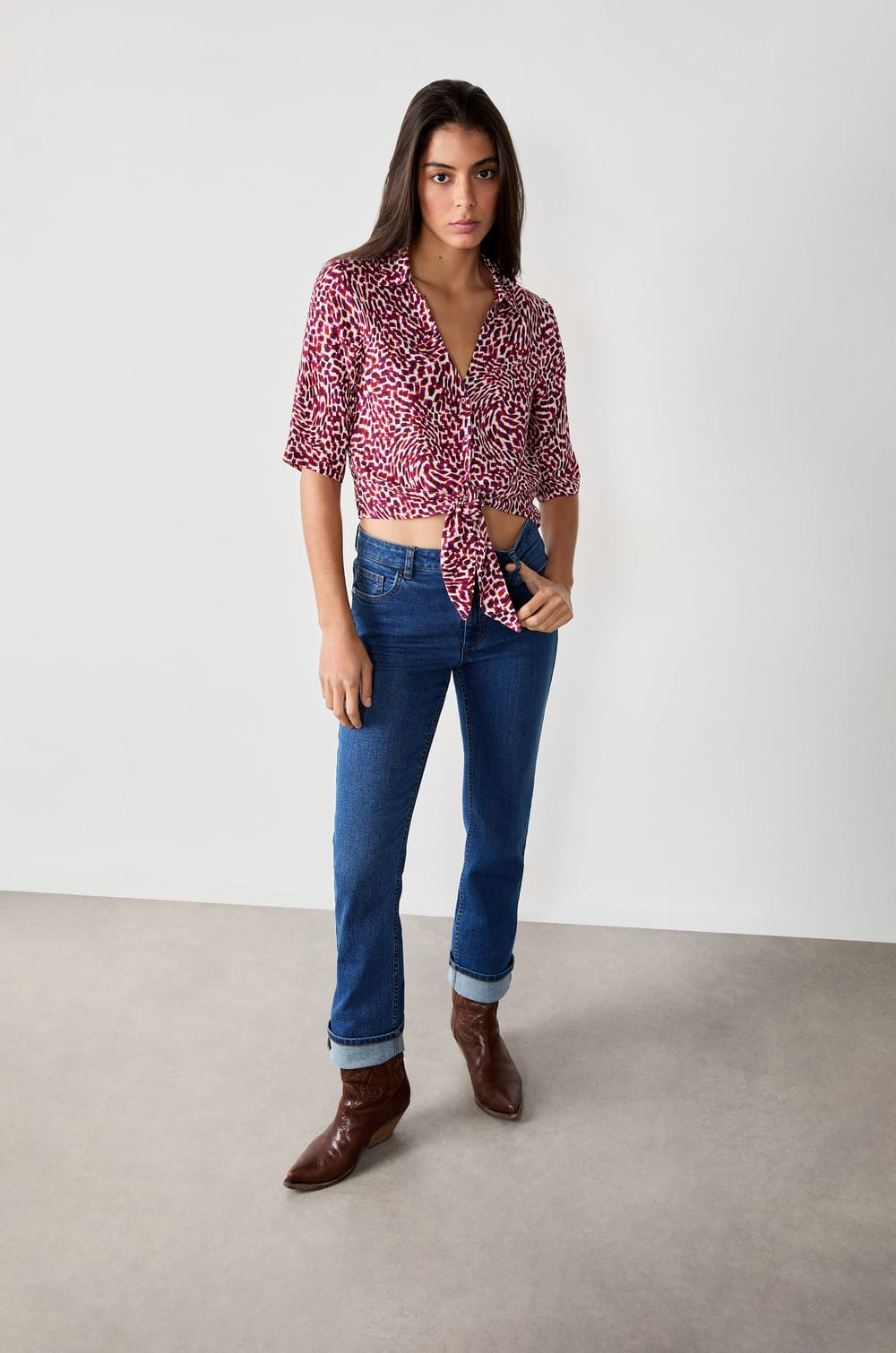 Tie-Front Blouse;${refinementColor}