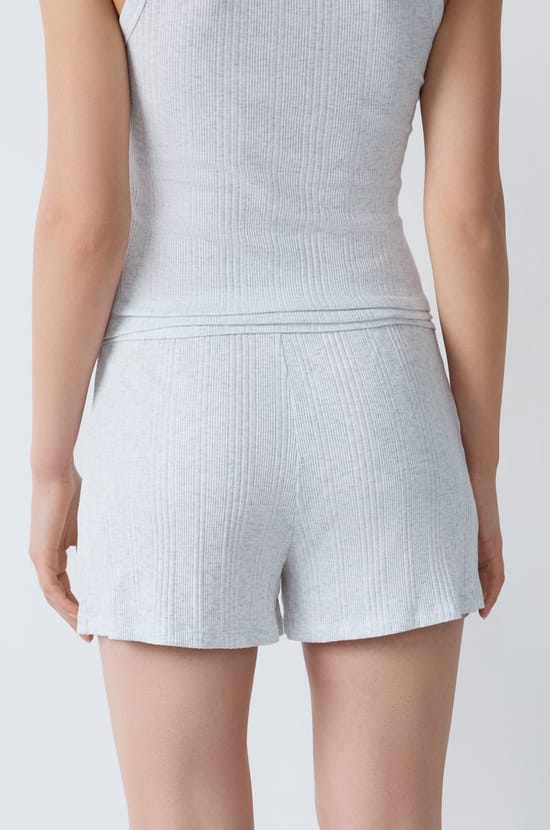 Ribbed Cotton Pajama Shorts;${refinementColor}