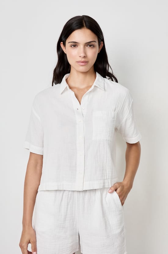 Chemise manches courtes en gaze de coton;${refinementColor}