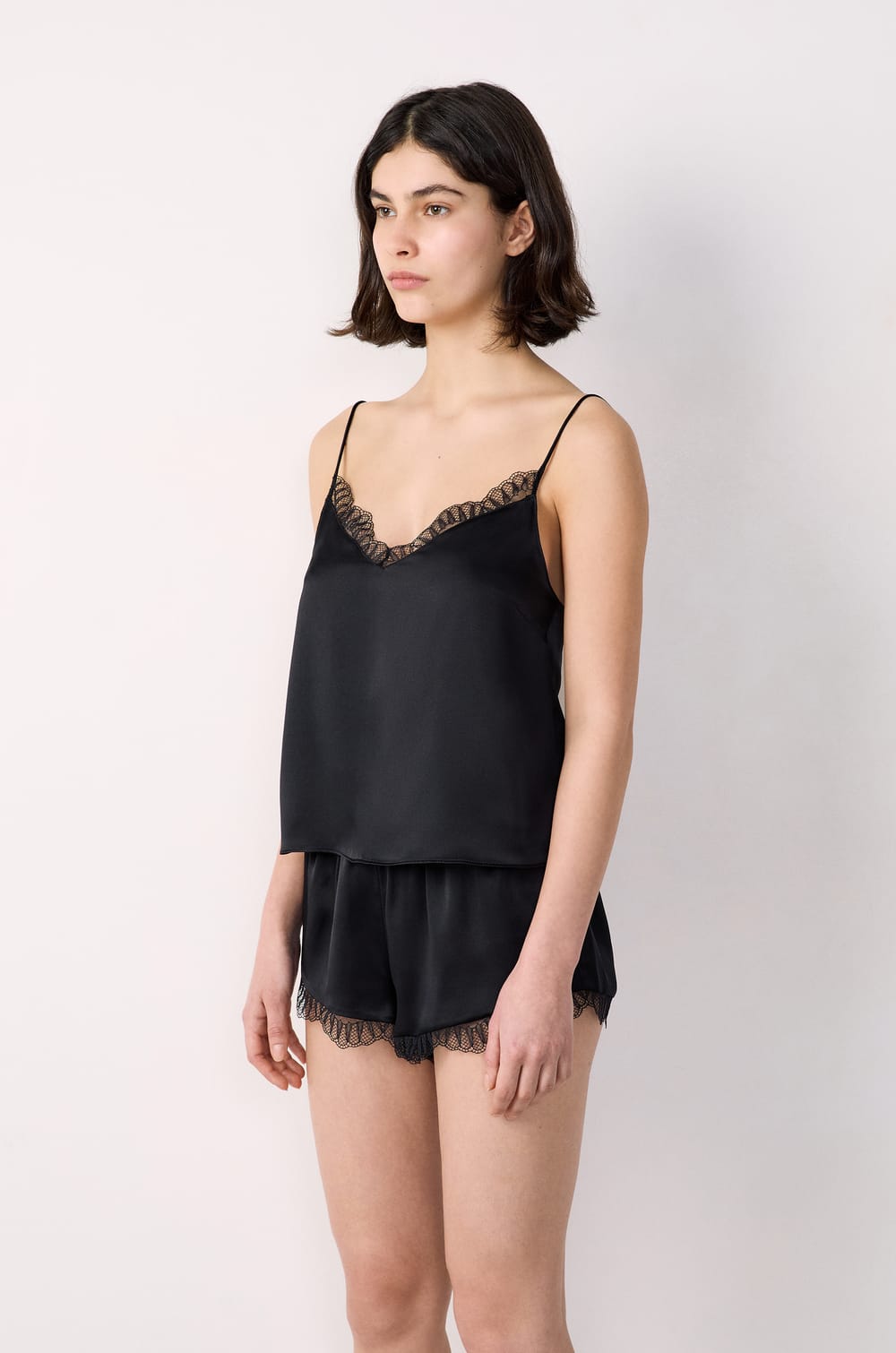 Silk Camisole with Lace Details;${refinementColor}