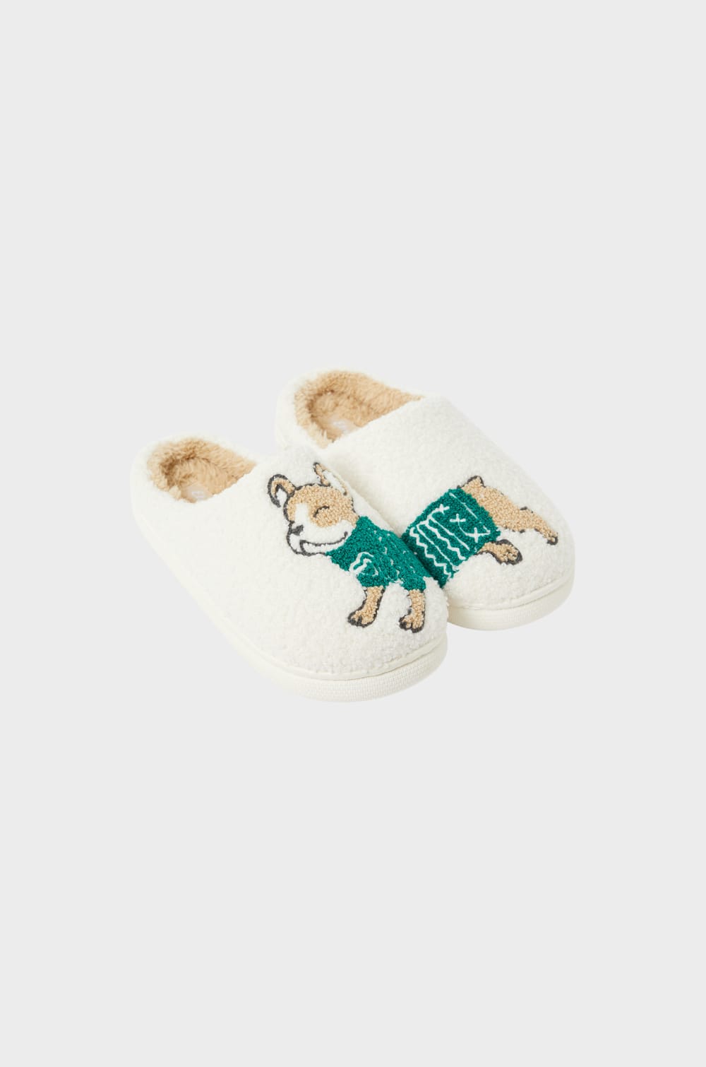 Chaussons à motif bouledogue en fausse fourrure;${refinementColor}