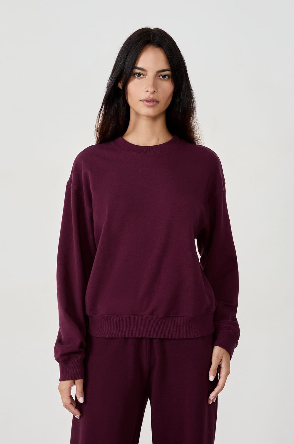 Sweatshirt col rond en coton;${refinementColor}