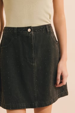 Jupe courte en jean &agrave; sequins;${refinementColor}