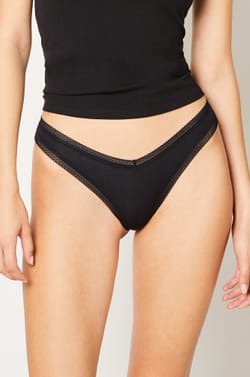 V-shape Microfibre Tanga with Lace Details;${refinementColor}