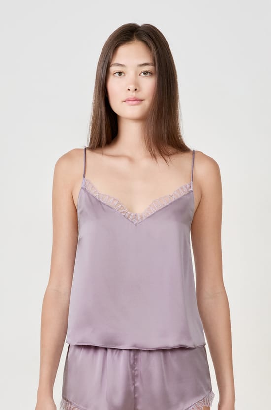 Top de tirantes de seda con detalles de encaje;${refinementColor}